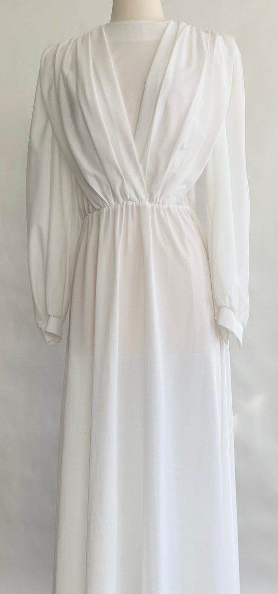 White Polyester Maxi Dress Vintage 70s Romantic B… - image 7