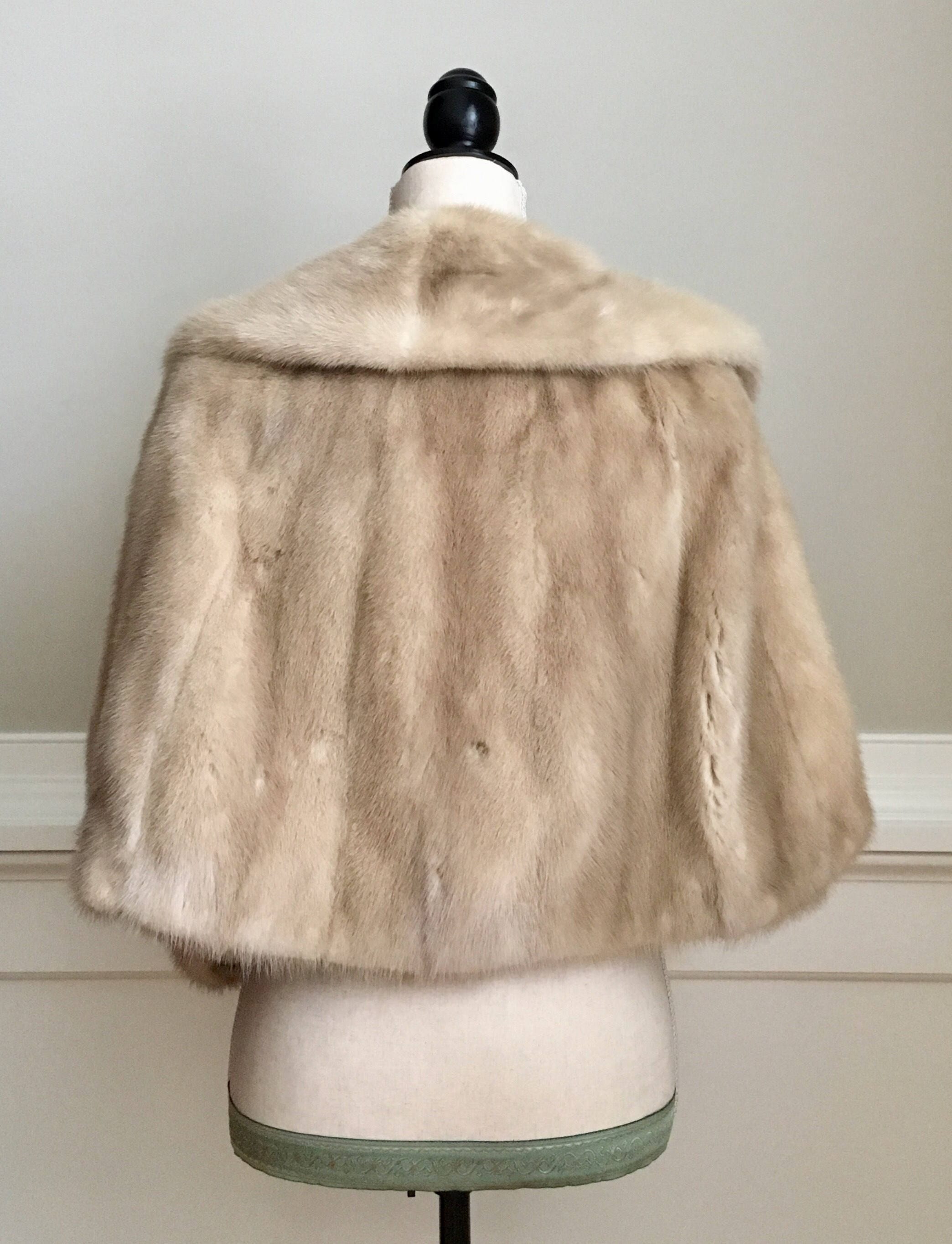 White Blonde Mink Fur Capelet Stole Jacket Bolero Vintage 50s Style