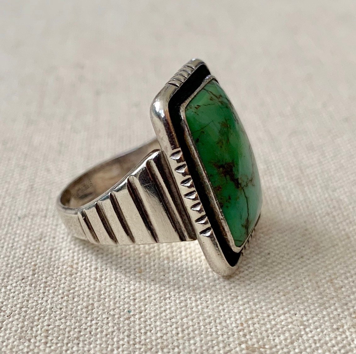 Mens Green Turquoise Ring Vintage Native American Navajo Big Wide ...