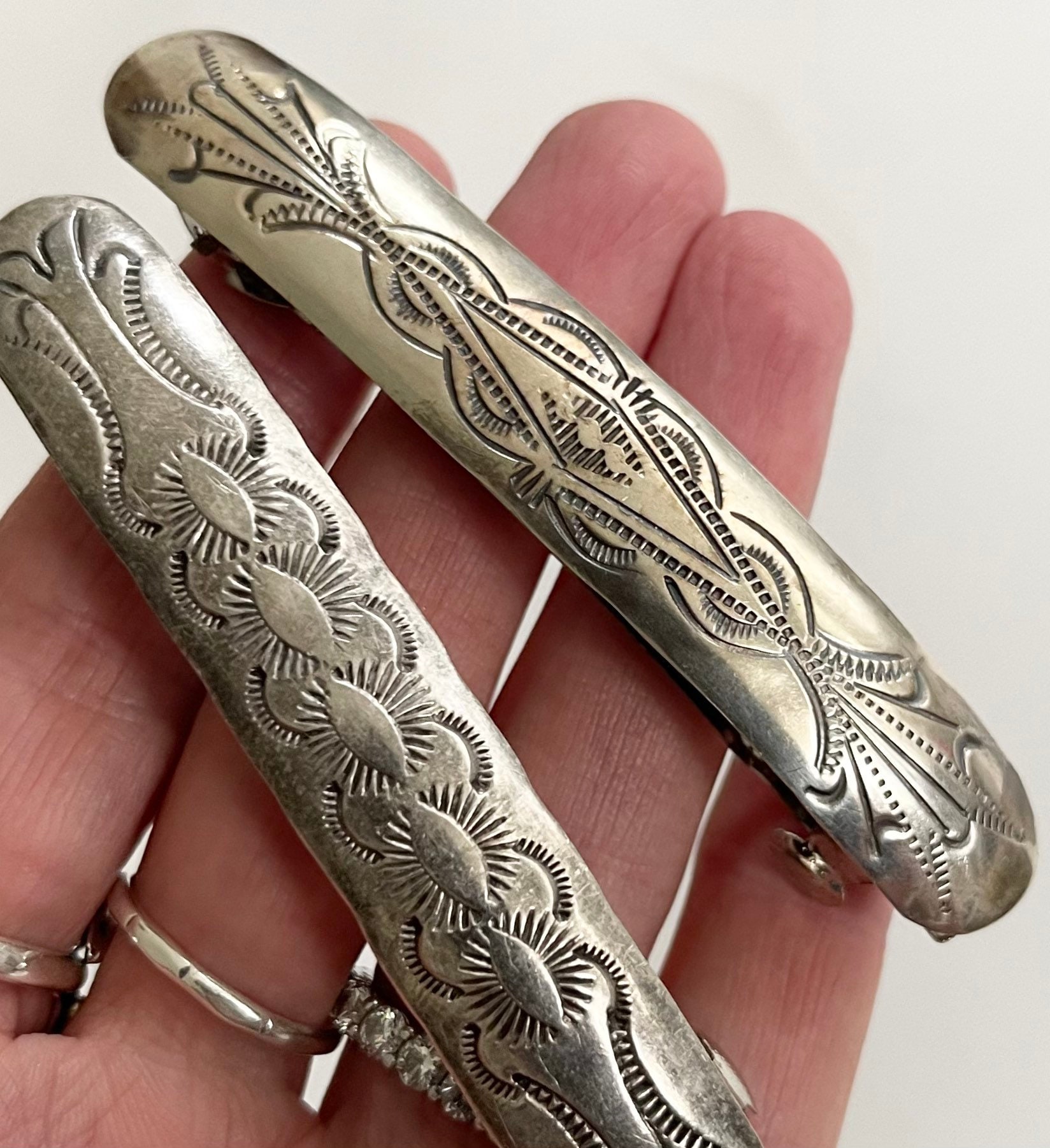 Sterling Silver Barrette Native American Navajo Hair Clip Vintage Hand Stamped Sterling Silver