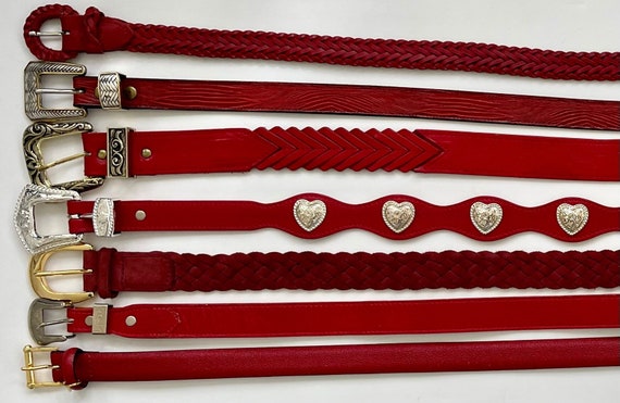 Vintage Red Leather Belt Belts Plain Solid Leather Minimalist Simple Western Belt Concho Belt Braided Belt Women's