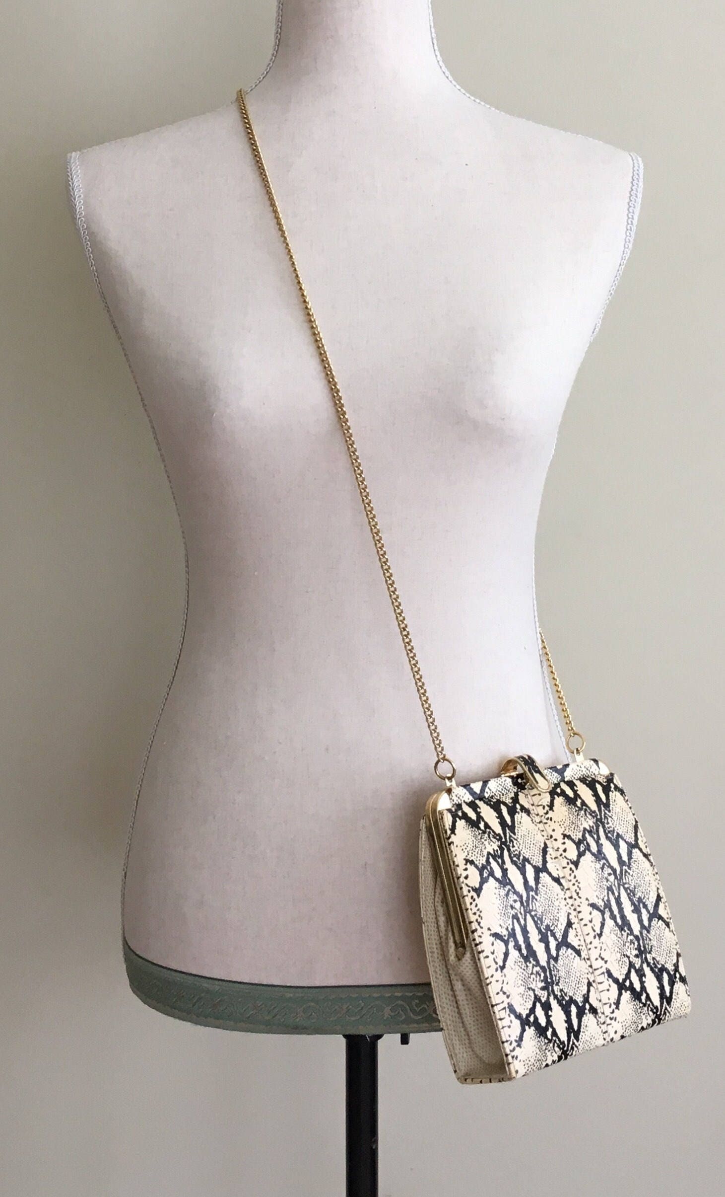 Snakeskin Purse Black White Handbag Made in England Vintage Genuine ...