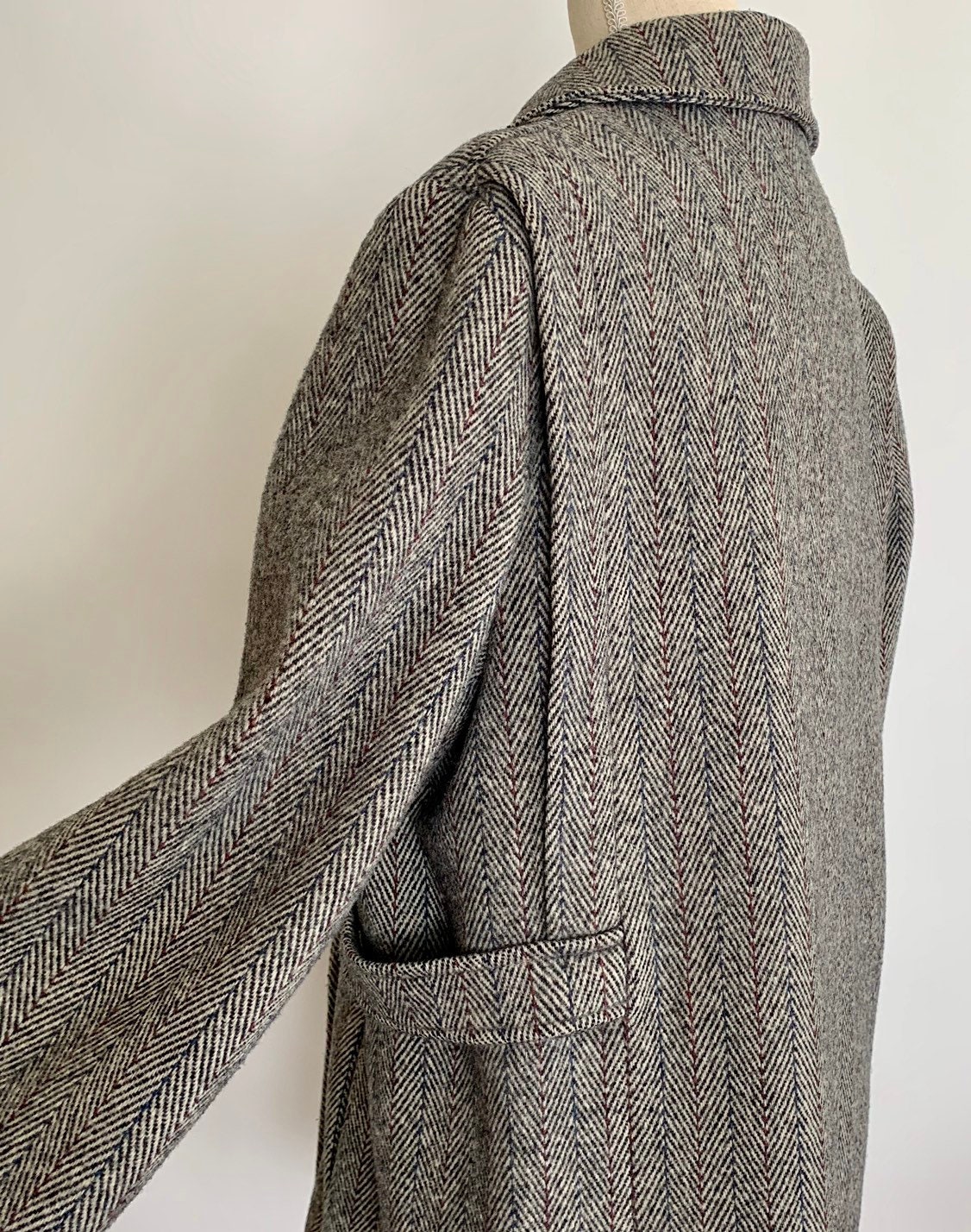 Oversized Herringbone Tweed Coat Jacket Vintage 80s Herman Kay Grey ...