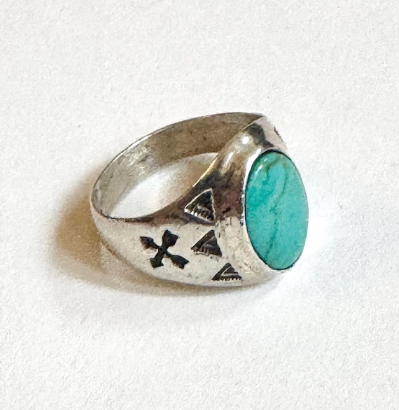 Mid Century Turquoise Band Ring Double Crossed Arrows Vintage Fred Harvey Era Navajo Mens 10.5