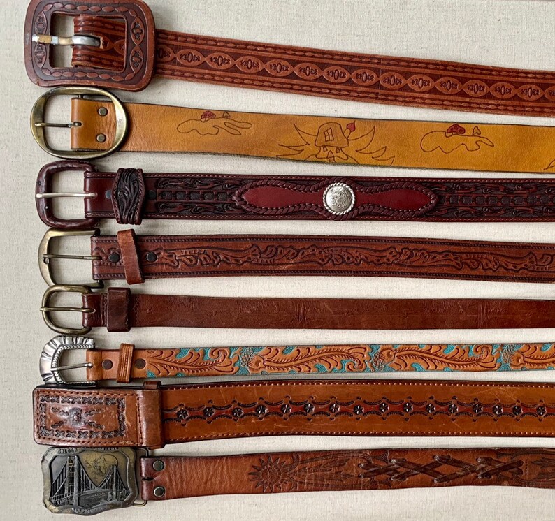 CUSTOM MENS BELT FASHION WOMEN BELTS BLACK FLORAL TOOLED BROWN LEATHER