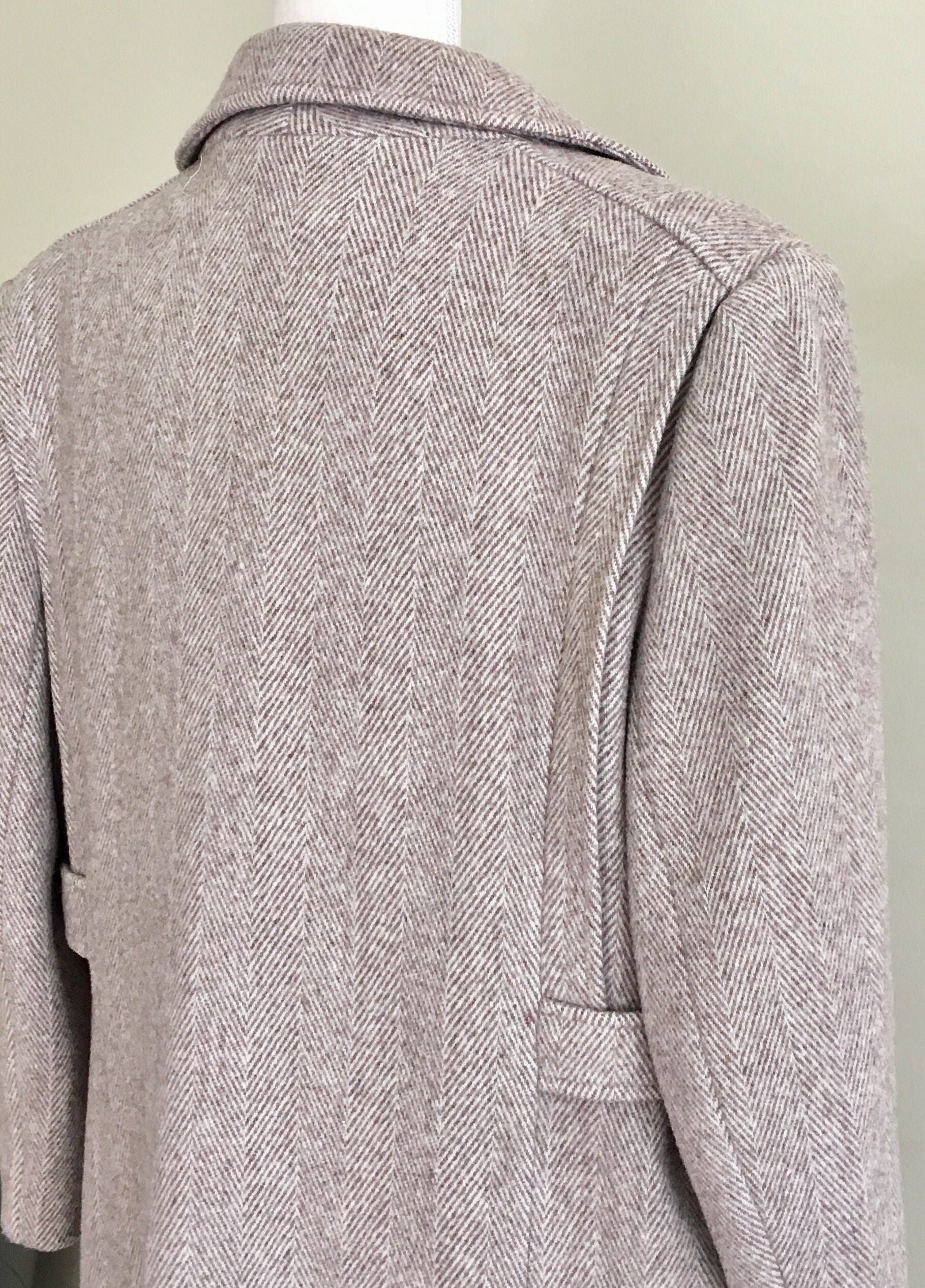 Long Herringbone Tweed Coat Beige Grey Gray Wool Coat Jacket Vintage ...