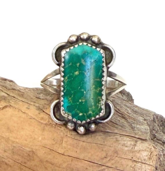 Antique Turquoise Ring 30s 40s Native American Navajo Sterling Silver Size 8.25