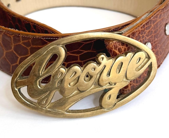 Vintage 70s Solid Brass "GEORGE" Belt Buckle: Rocker Statement Piece