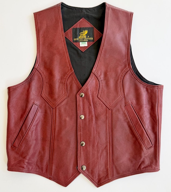 Vintage Western Oxblood Red Leather Vest Made in Mexico