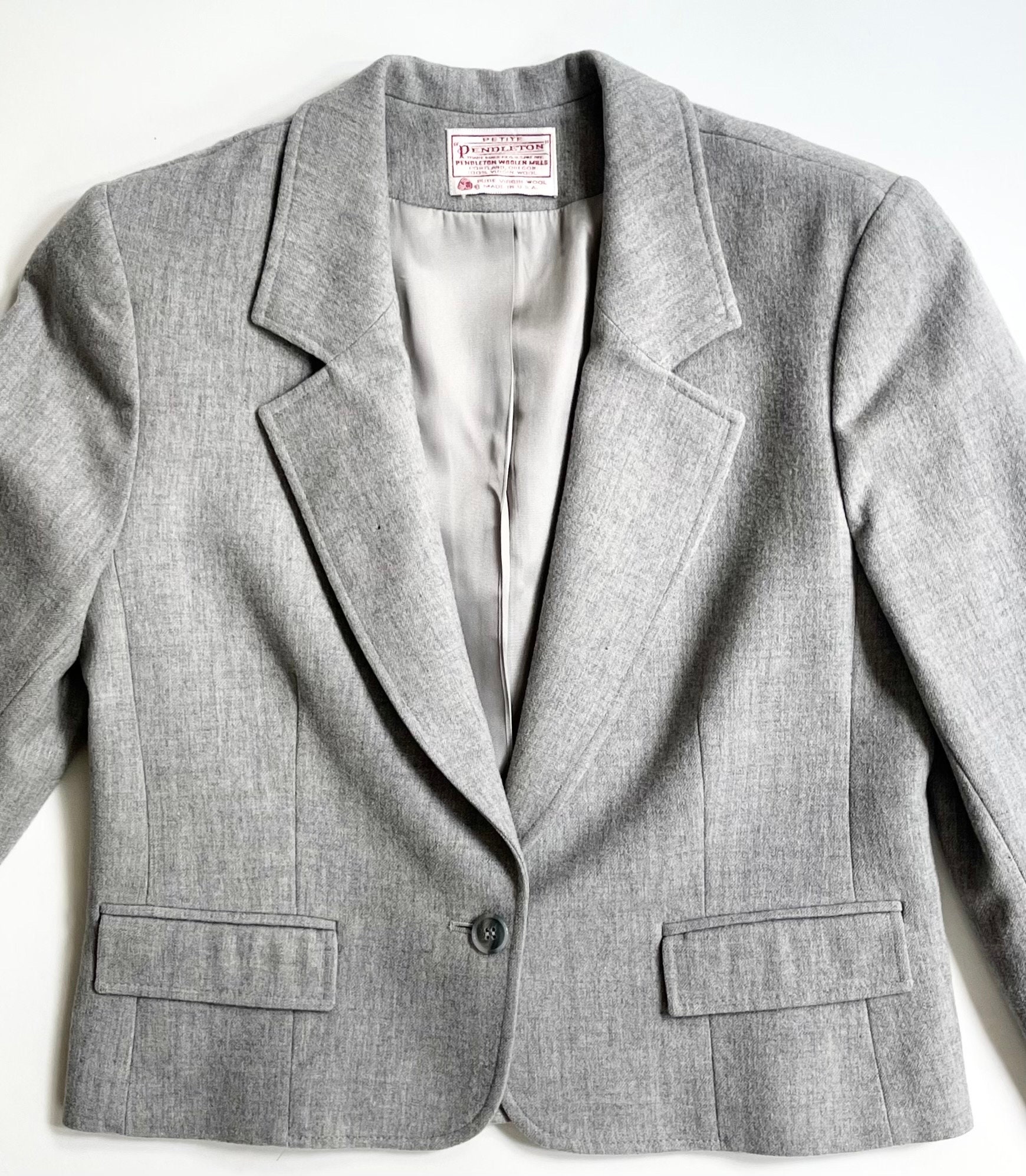 Pendleton Gray Wool Jacket Blazer Vintage 80s Virgin Wool Made in USA Slightly Cropped Fit Womens XS P Petite