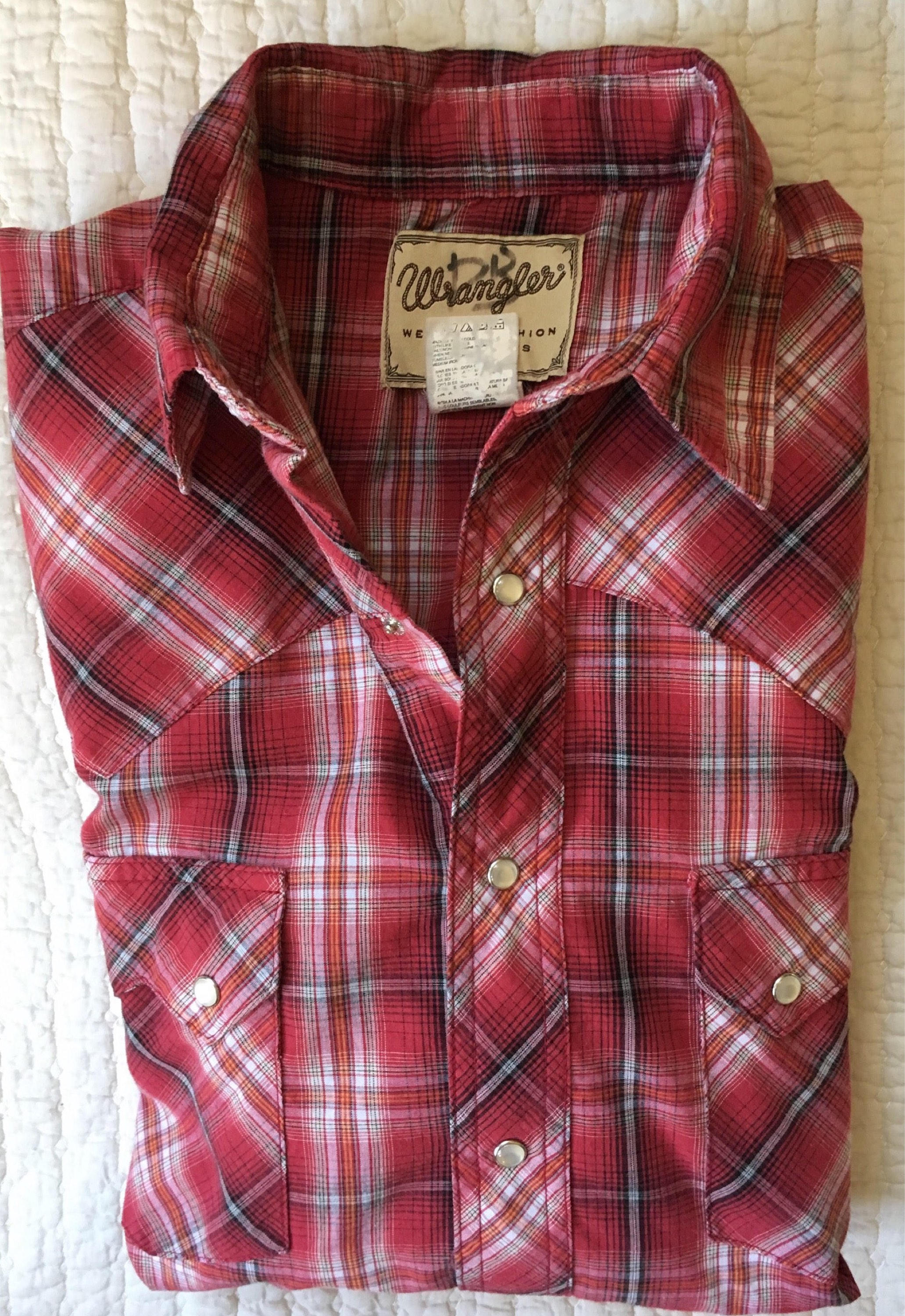 Vintage Wrangler Snap Shirt Wester Red Plaid Button Up Men's Shirt Soft ...