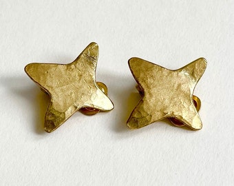 Pendientes de estrella de oro francés Vintage firmado París Francia diseñador bisutería Paris estrella Sunburst sol forma clip en estilo