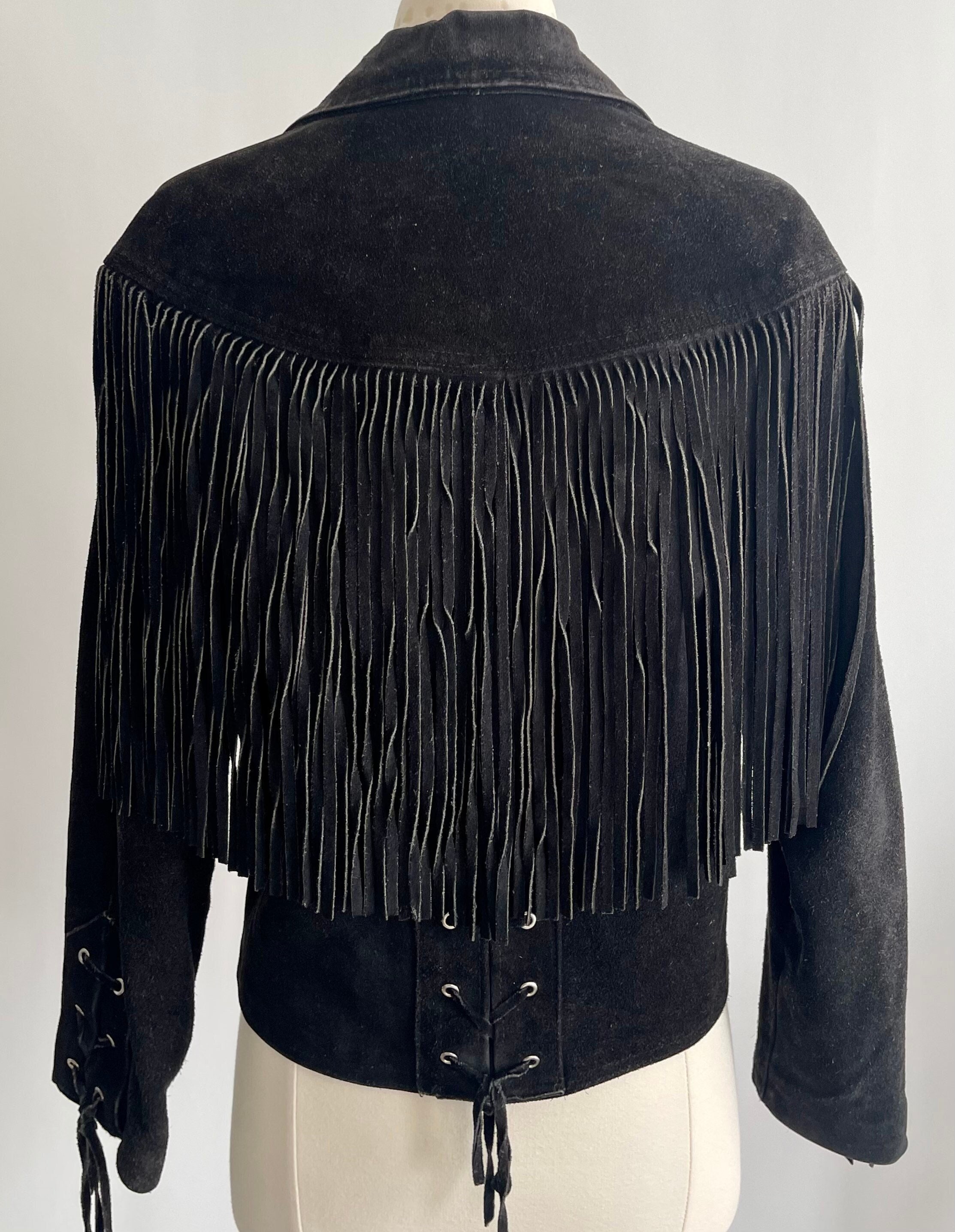 Schott Western Leather Jacket Coat Bomber Biker Fringe Trim Vintage 80s ...