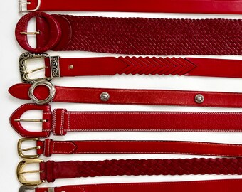 Vintage Red Leather Belt Belts Plain Solid Leather Minimalist Simple Western Belt Concho Belt Braided Belt Women's