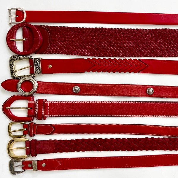 Vintage Red Leather Belt Belts Plain Solid Leather Minimalist Simple Western Belt Concho Belt Braided Belt Women's