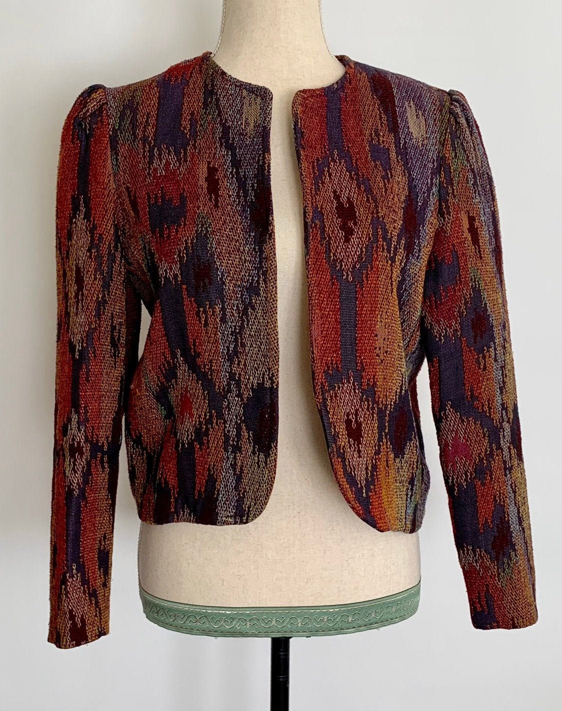RESERVED Cropped Collarless Women's Jacket Vintage Southwest Ikat Weave ...