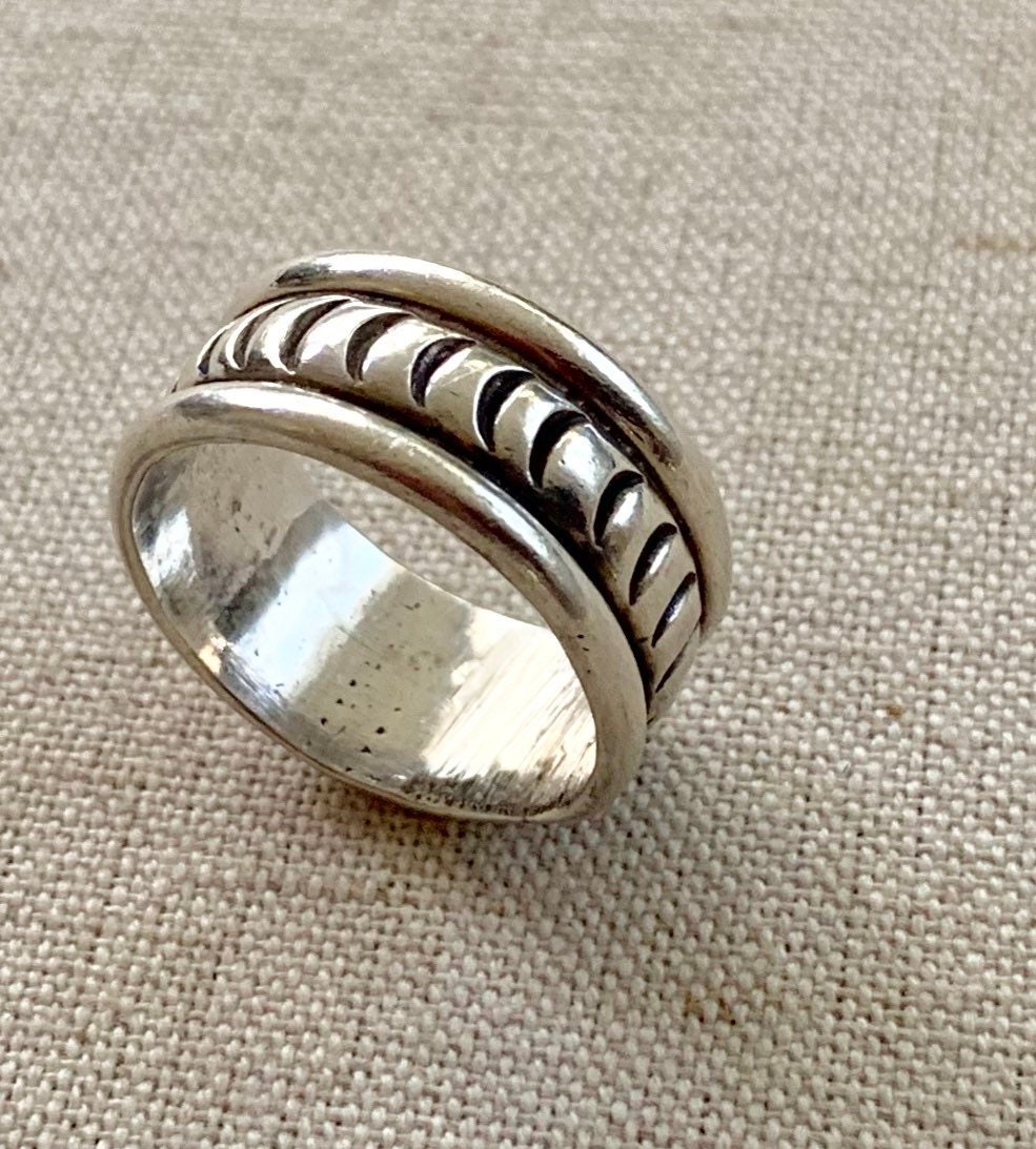 Wide Native American Band Ring Vintage Hand Stamped