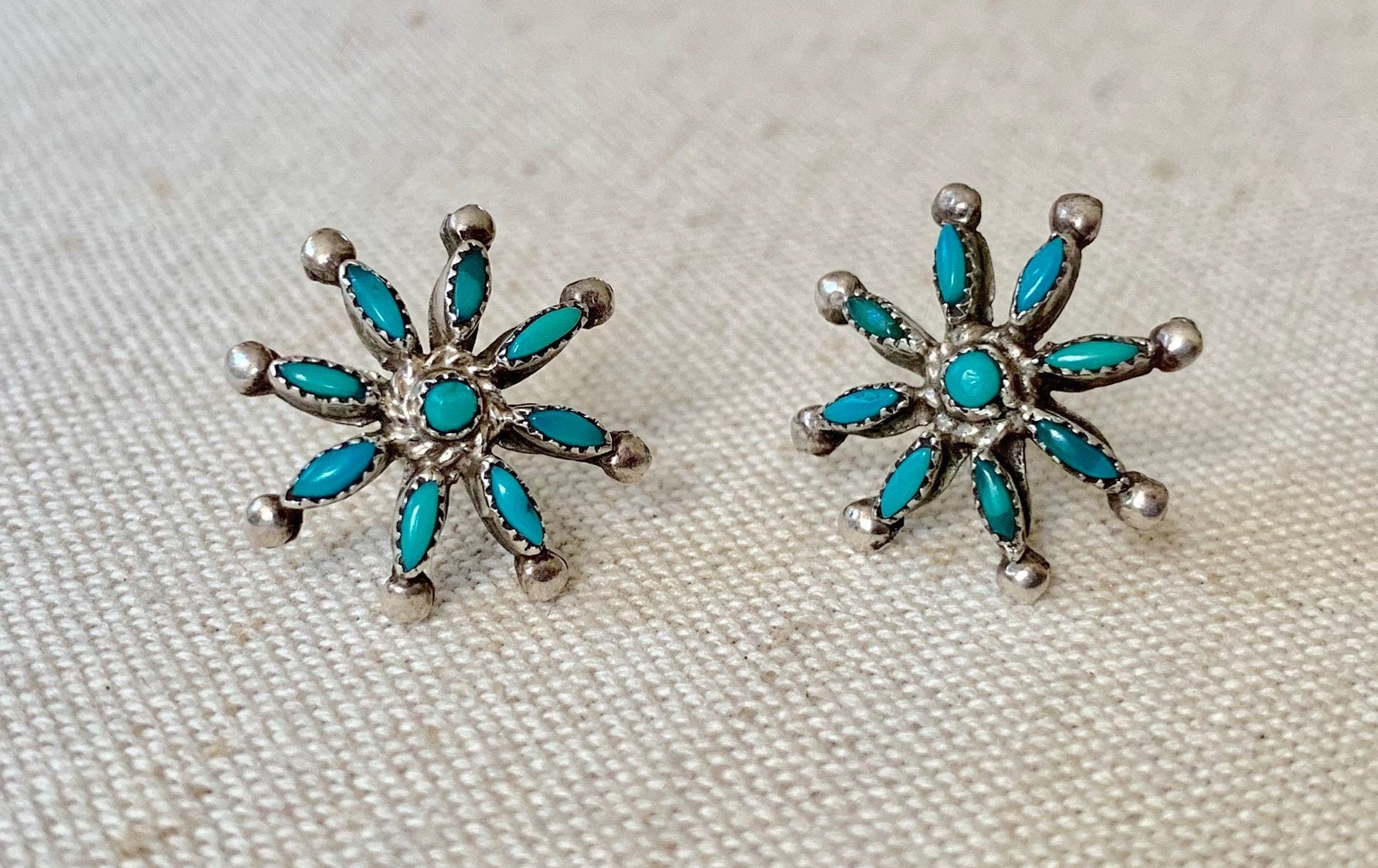 Zuni Needlepoint Turquoise Earrings Vintage Old Antique 40s Southwest