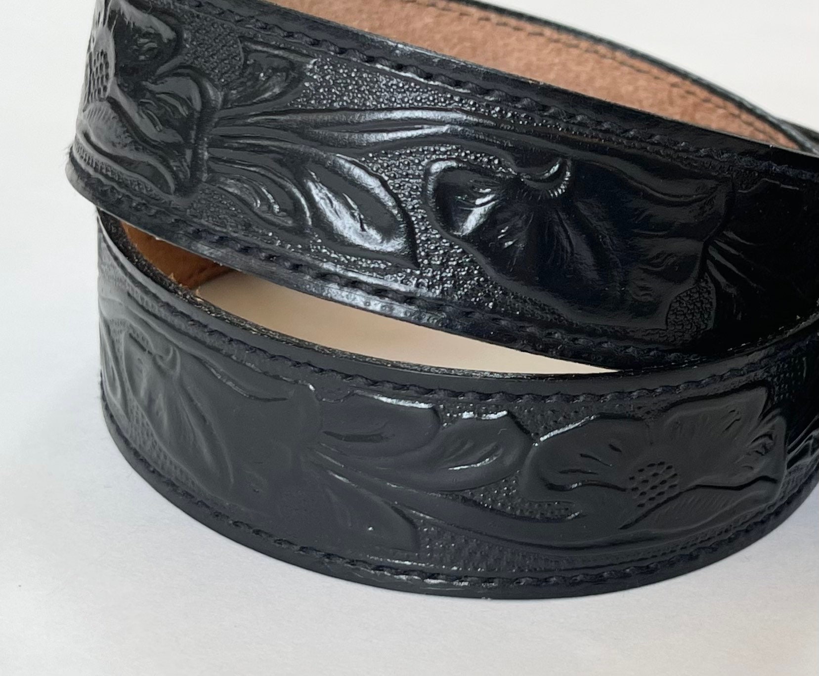 Solid Brass Buffalo Buckle Belt Vintage Western Ranch Bison Floral