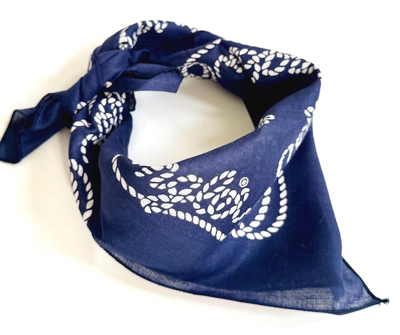 Vintage 80s Wrangler Western Bandana Old Stock Fast Color Indigo White All Cotton Made in USA