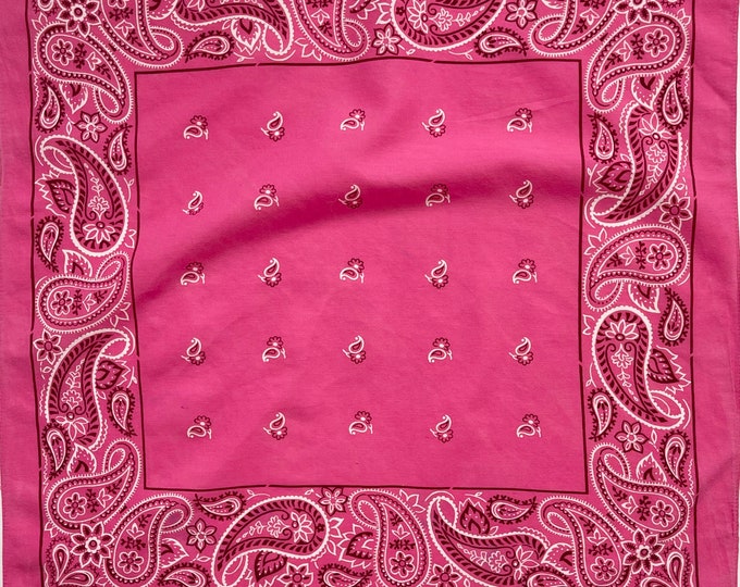 60s Pink Paisley Bandana Vintage Color Fast Soft 100% Cotton White Pink Print