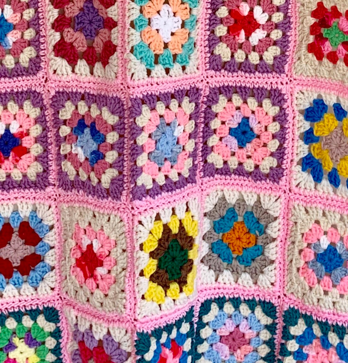 Pink White Crochet Blanket Granny Square Small Throw Afghan Vintage ...