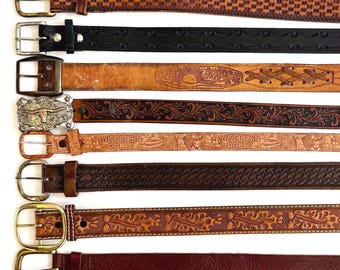 Vintage western bewerkte leren riem zwartbruine leren riem