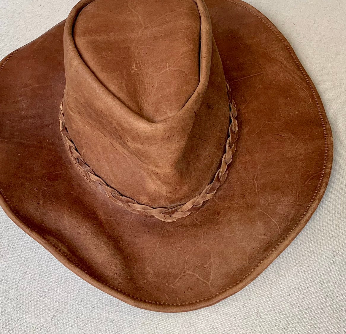 brown-leather-cowboy-hat-vintage-western-braided-hat-band-distressed