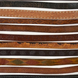 Vintage Tooled Leather Belt Distressed Worn Rugged Aged Leather Goods Brown Belt Strap Buckle Western Mens Women's Belts image 5