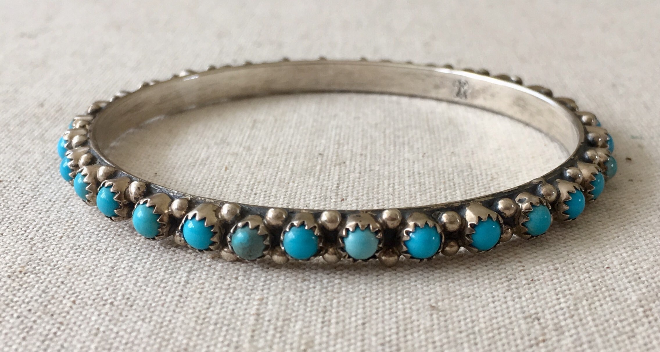 Vintage Turquoise Bangle Bracelet Native American Zuni Sterling Silver