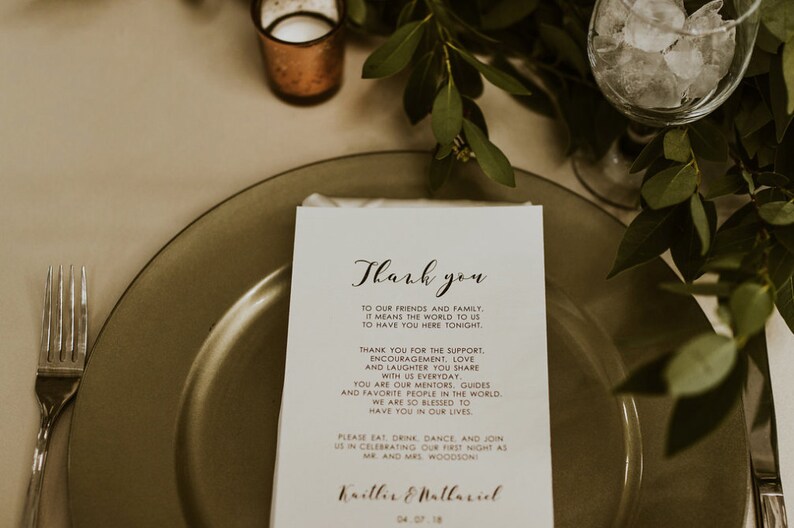 Printed Wedding Thank You Card Velum Thank You Inserts Custom Thank You Inserts Reception Thank You Print