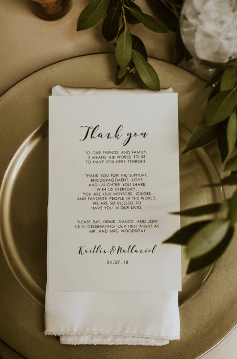 Printed Wedding Thank You Card Velum Thank You Inserts Custom Thank You Inserts Reception Thank You Print