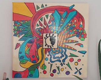 Retro Betty Boop Acrylic Painting – Colorful Doodle Art, 30x30cm