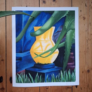 10&quot;x12&quot; fine art print of original oil painting - &quot;Majorelle&quot;, yellow blue, Morocco, Jardin du Majorelle, plants, yves st laurent, Marrakech