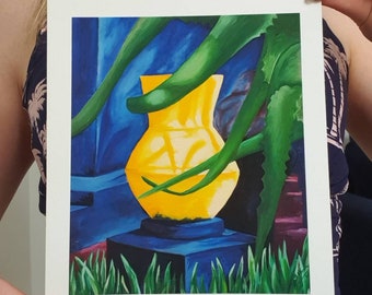 Majorelle Garden Art Print, Marrakech Painting, Tropical Decor (6x7)