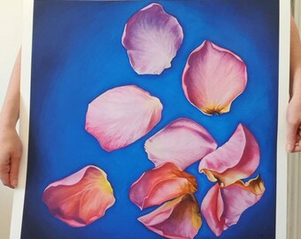 Rose Petal Art Print – Blue & Pink Floral Wall Decor