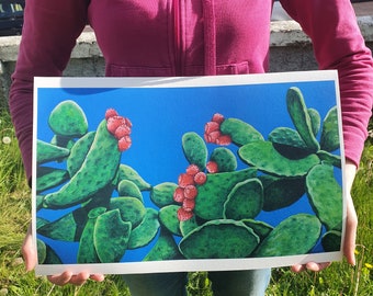 Prickly Pear Cactus Art Print – Gozo Malta Oil Painting (9.5x16)