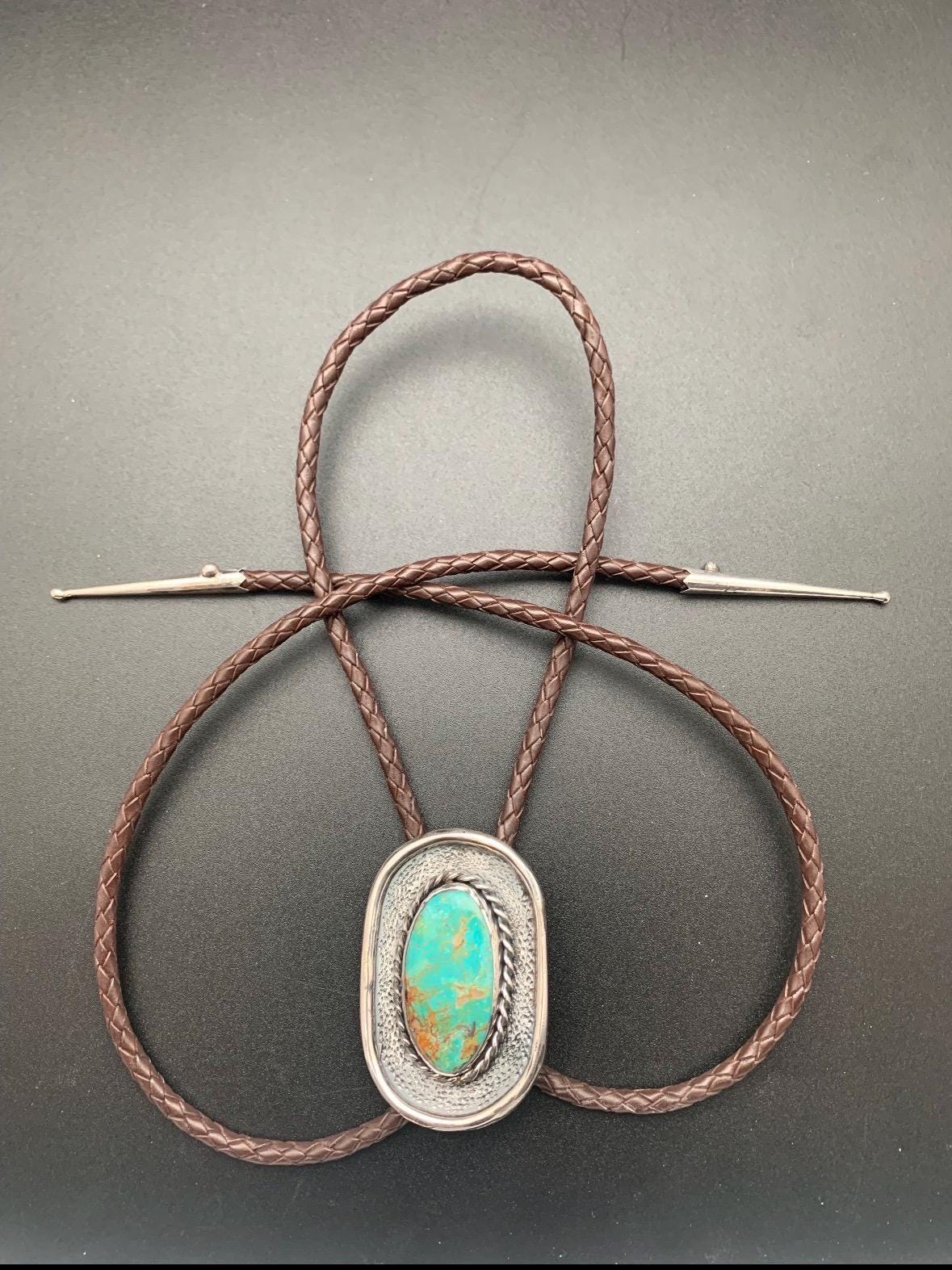 Cravate Bolo Harrison Bitsue - Turquoise Mine Numéro 8 - Argent Sterling - Navajo
