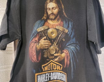 Harley-Davidson God bless you on shaka heavyweight garmet dyed t shirt