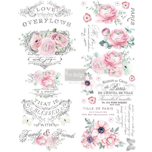 Overflowing Love Floral Script Transfer by Redesign With Prima, Furniture Crafts Rub On, #636890