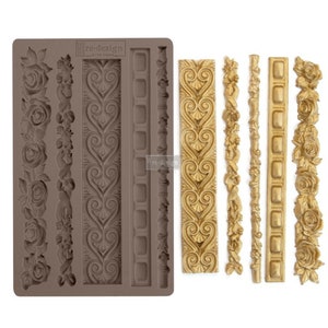 Elegant Borders Trim Silicone Decor Mould for Appliques by Redesign With Prima, 5x8 in