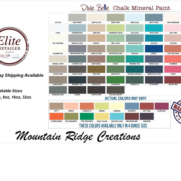 Dixie Belle Chalk Mineral Furniture and Craft Paint, All Colors and Sizes