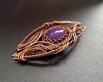 Purple romantic mountain jade pendant, wire wrap pendant, copper jewelry, Gemstone jewelry, metalwork pendant, wire wrap jewelry