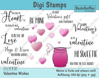 Valentine Wishes - Digi Stamps Set - printable digital stamps