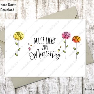 Muttertagskarte digital –  Rosen & Herzen Illustration - Alles Liebe zum Muttertag – Zuhause ausdruckbare Karte
