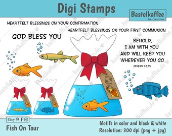Fish On Tour - Digi Stamps Set - Ausdruckbare digitale Stempel - englische Texte