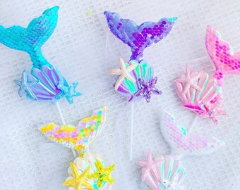 5pcs Mermaid Tail Decor Cake Topper / Scalloped