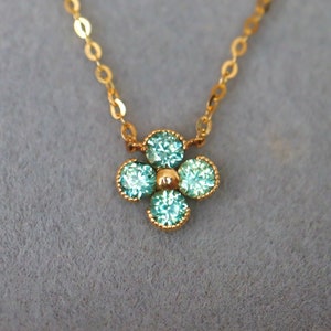 Teal Sapphire Clover Necklace in 14Kt Yellow Gold Green Sapphire Dainty clover gold dainty necklace green sapphire 16inch Made to Order