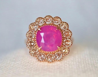Pink Opalescent Sapphire Ring. 2.7 Carat Unheated Sapphire Ring Rose-cut Sapphire Ring Edwardian. Milky Sapphire. 14K Yellow Gold US5. RTS
