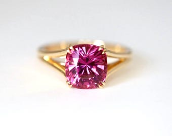 Custom Malaya Garnet Solitaire Ring Precision cut malaya Garnet ring in  yellow gold pink engagement ring